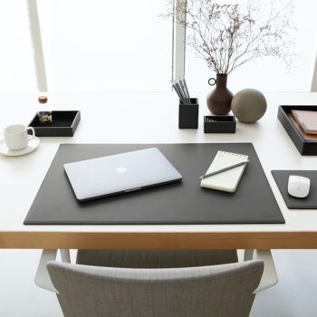 Ensemble de bureau Minerve en cuir reconstitué gris anthracite - comprenant un valet de nuit, un porte-stylo, un bac à papier et un porte-cartes de visite 5