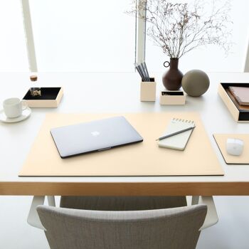 Ensemble de bureau Minerve en cuir reconstitué beige - comprenant un plateau de valet, un porte-stylo, un bac à papier et un porte-cartes de visite 5