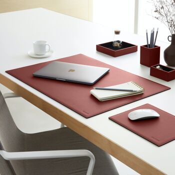 Ensemble de bureau Minerve en cuir reconstitué rouge bordeaux - comprenant un plateau de valet, un porte-stylo, un bac à papier et un porte-cartes de visite 6