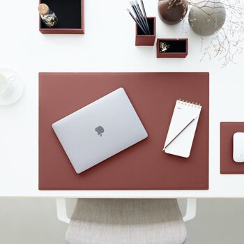 Ensemble de bureau Minerve en cuir reconstitué rouge bordeaux - comprenant un plateau de valet, un porte-stylo, un bac à papier et un porte-cartes de visite 7