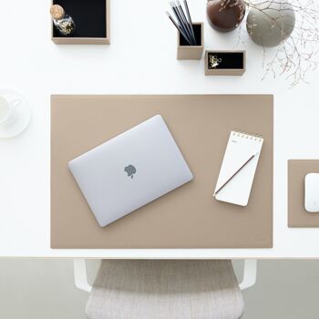 Ensemble de bureau Minerve en cuir reconstitué gris tourterelle - comprenant un plateau de valet, un porte-stylo, un bac à papier et un porte-cartes de visite 7