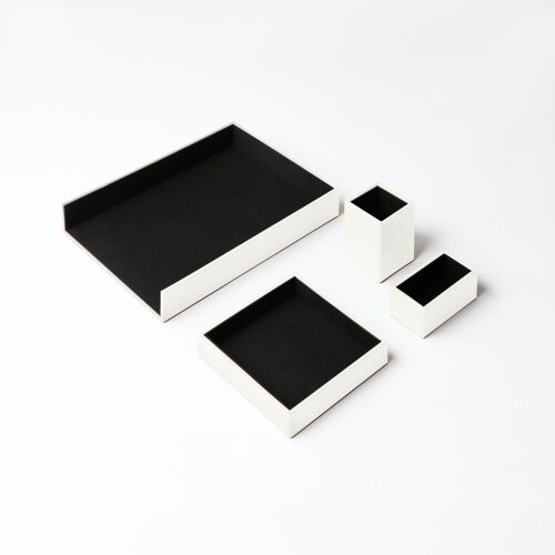 Desk Set Minerva Bonded Leather White - Including Valet Tray, Pen Holder, Paper Tray, Business Card Holder