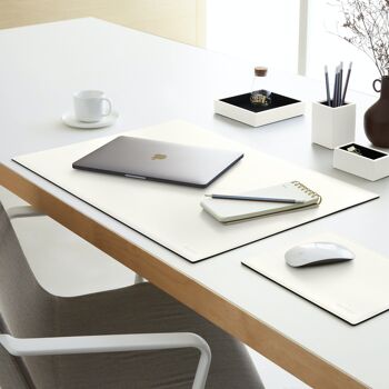 Ensemble de bureau Minerve en cuir reconstitué blanc - comprenant un plateau de valet, un porte-stylo, un bac à papier et un porte-cartes de visite 6