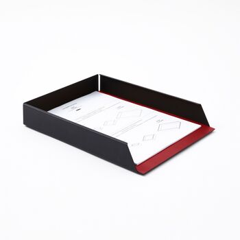 Set de bureau structure en acier moiré noir et cuir reconstitué rouge Ferrari - Comprenant valet de nuit, porte-stylo, bac à papier, porte-cartes de visite 3
