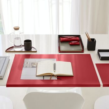 Set de bureau structure en acier moiré noir et cuir reconstitué rouge Ferrari - Comprenant valet de nuit, porte-stylo, bac à papier, porte-cartes de visite 5