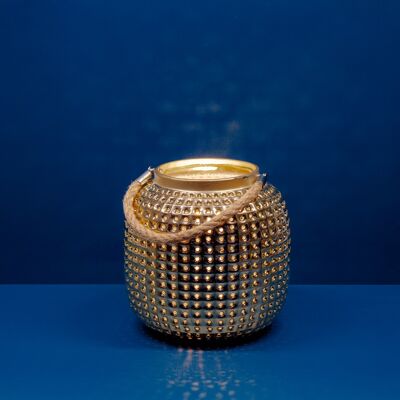Lampe de table en porcelaine au design de lanterne dorée | Style contemporain & oriental | Veilleuse | Sculpté à la main | Finition émaillée en or