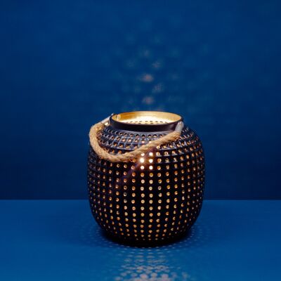Lampe de table en porcelaine au design de lanterne noire | Style contemporain & oriental | Veilleuse | Finition mate sculptée à la main en noir