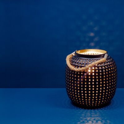 Lampe de table en porcelaine au design de lanterne noire | Style contemporain & oriental | Veilleuse | Finition mate sculptée à la main en noir
