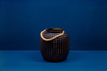 Lampe de table en porcelaine au design de lanterne noire | Style contemporain & oriental | Veilleuse | Finition mate sculptée à la main en noir 2