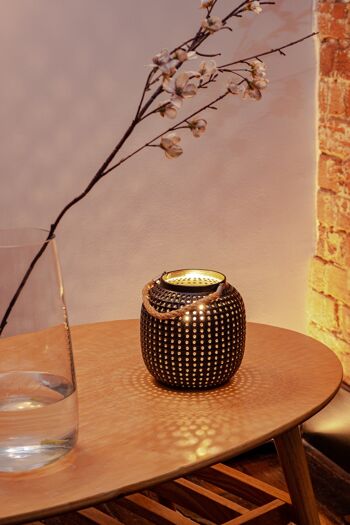 Lampe de table en porcelaine au design de lanterne noire | Style contemporain & oriental | Veilleuse | Finition mate sculptée à la main en noir 3