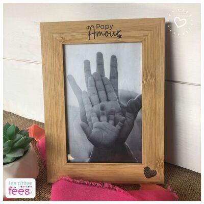 Engraved wooden frame "Papy d'Amour" (family, child, birth, birthday, grandfather's day)