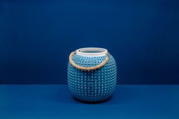 Lampe de table en porcelaine au design lanterne turquoise | Veilleuse de style contemporain et oriental | Sculpté à la main | Finition émaillée en turquoise 1