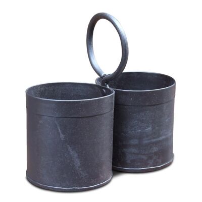 Box of 2 - metal container with round handle