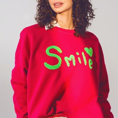 Oversized-Sweatshirt mit Smile-Text in Fuchsia
