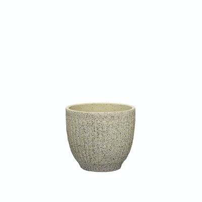Zement-Blumentopf in einem Kalkstein-Textur-Design | Zeitgenössischer gefütterter Stil | Handgefertigter Indoor-Tumbler-Topf | in einer beigen Farbe