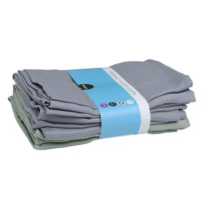 Organic Muslin Cloth Grey seal / Willow green