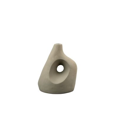 Vase en porcelaine au design sculpté | Forme abstraite | Minimaliste | Fait à la main | Déco Nordique | Couleur gris foncé | Finition texturée et mate