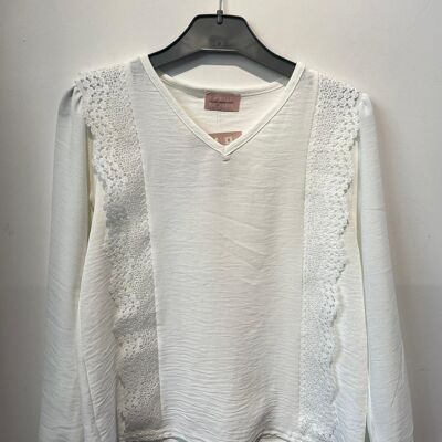 Blouse dentelle bas smocké fille MINI ME fabrication française F4/12ans