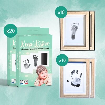 Holzpaket (20 Baby Footprint Kits + 20 Holzrahmen)