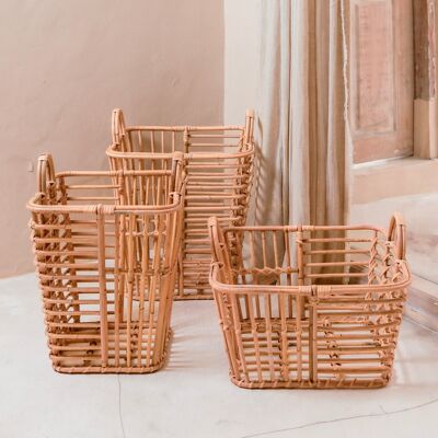 Square basket made of rattan boho laundry basket decorative basket KUPANG (3 sizes)