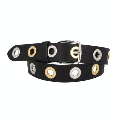 Belt women leather Missouri with eyelet rivets country black