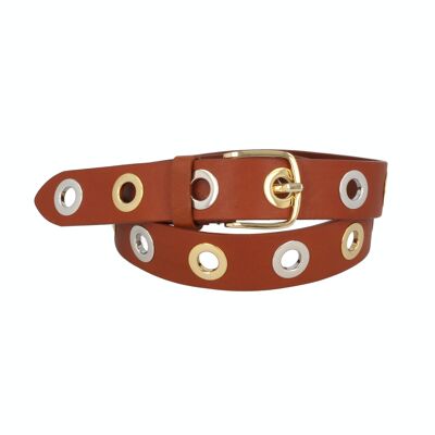 Belt women leather Missouri with eyelet rivets country cognac brown