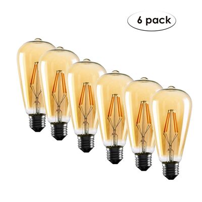 Paquete de 6 bombillas LED Edison de filamento base Vintage E27 regulables decorativas ~ 2317