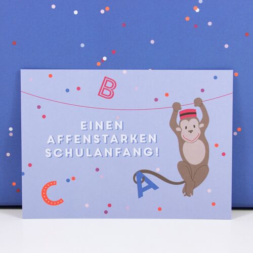 Postkarte Affenstarker Schulanfang