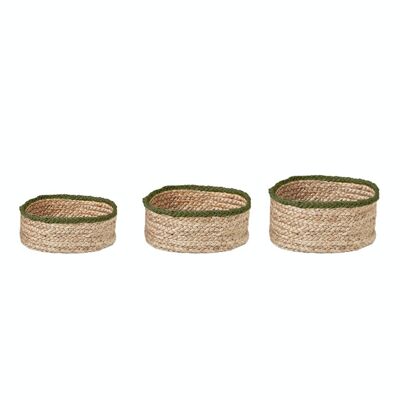 Set of 3 round baskets with khaki border