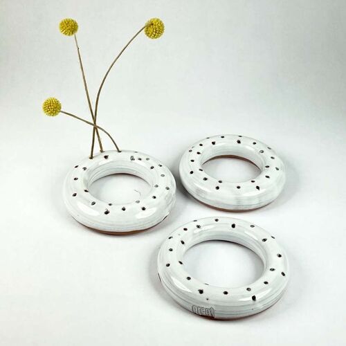 Dried flower vase | Ceramic | Ikebana | Round | Incense Holder | Handmade | Natural