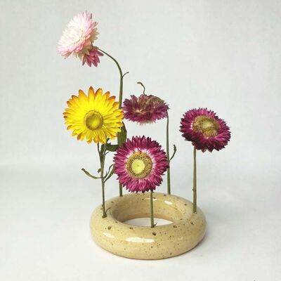 Vase à fleurs séchées | Céramique | Ikébana | Rond | Porte-encens | Fait à la main | Naturel