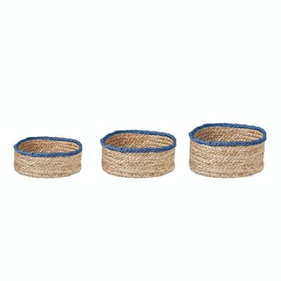 Set de 3 cestas redondas con borde azul