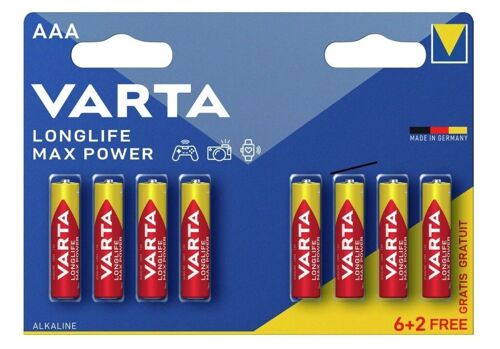 VARTA - PILES LONGLIFE MAX POWER AAA LR03 (6+2 GRATUITES)