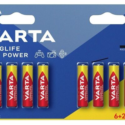 VARTA - PILES LONGLIFE MAX POWER AAA LR03 (6+2 GRATUITES)