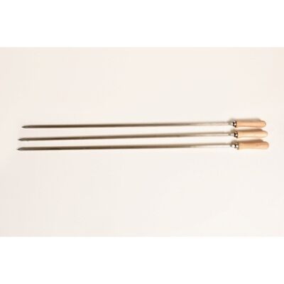 Set of 3 Big Stainless Steel Greek Cypriot Barbecue Grill Foukou Souvla Skewers with Wooden Handles