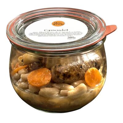 Cassoulet con maniche d'anatra confit -380g: ottima ricetta contadina del sud-ovest francese, con maniche d'anatra confit e fagioli Mogette sapientemente bolliti della Vandea.