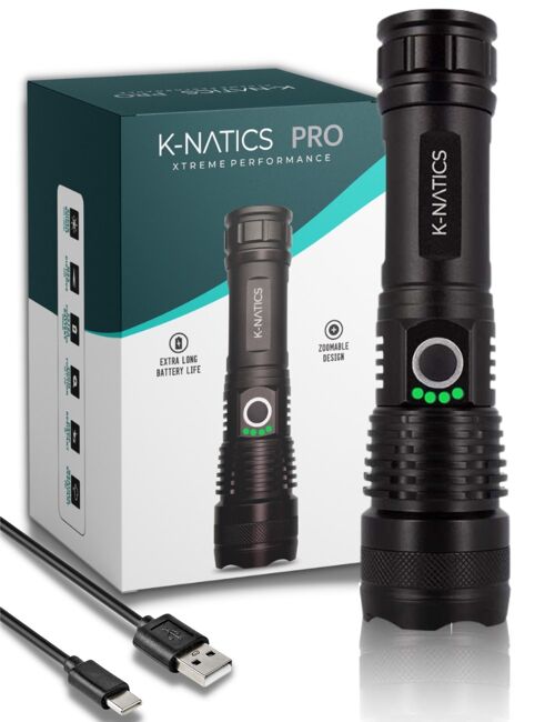K-NATICS PRO Rechargeable LED Flashlight - 2500lm - 800m Throw