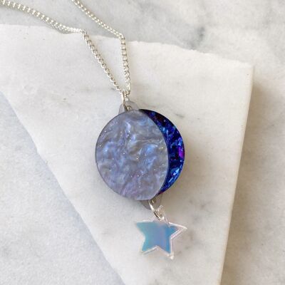 Collier Pendentif Phase de Lune - Violet, Lilas & Bleu