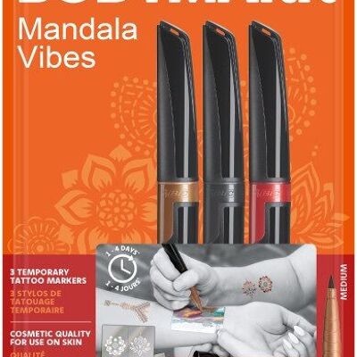 3 penne BodyMark assortite "Mandala Vibes" + 2 fogli di stencil per tatuaggi temporanei