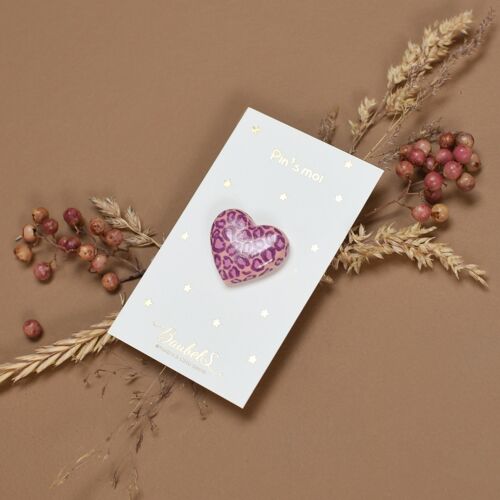 Pin’s Coeur léopard rose & violet - porcelaine