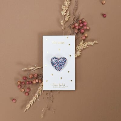 Blue & pink leopard heart pin - porcelain