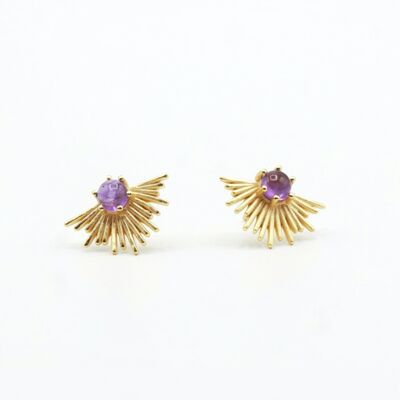 Gold plated Amethyst earrings. Summer fashion. Jewelry . Trendy jewelry.