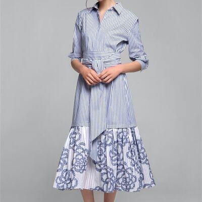 Santorini striped shirt dress with embroidered panel