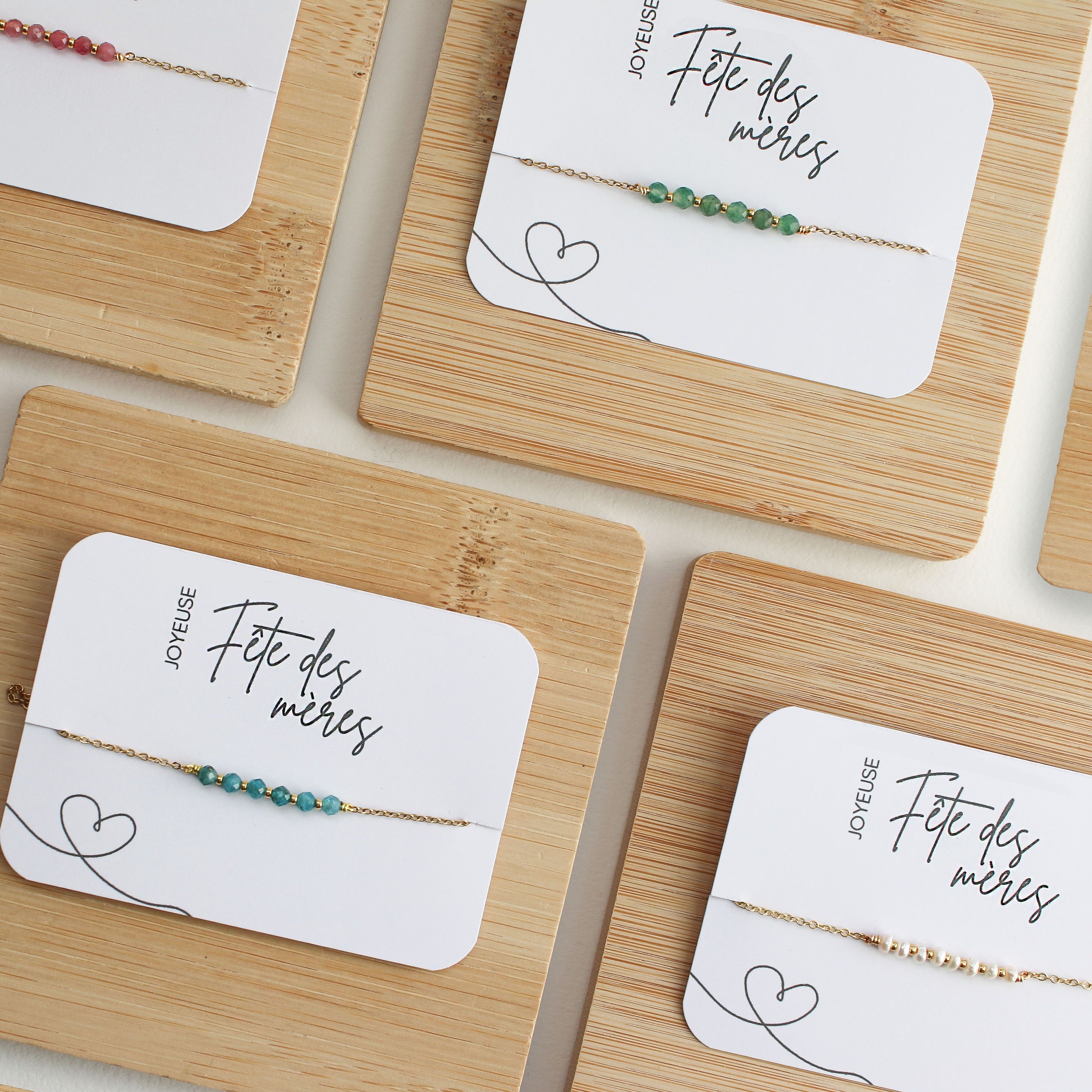 Pulsera del día de la madre, idea de regalo de joyería para mamá, pulsera de acero inoxidable y piedras naturales.