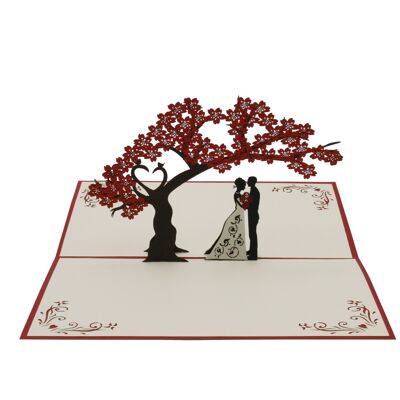 Kissing wedding couple, red pop-up card
