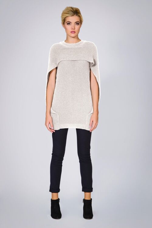 Cara cape-effect merino wool ribbed knit sweater