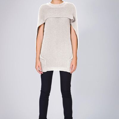 Cara cape-effect merino wool ribbed knit sweater