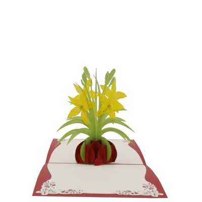 Bouquet di gigli biglietto pop-up giallo