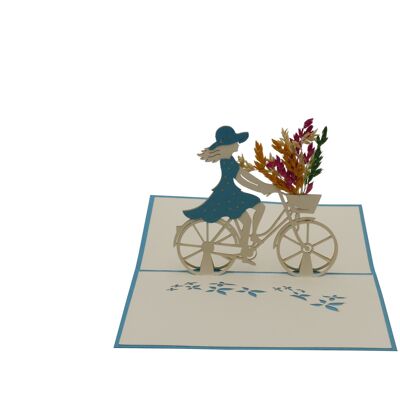 Bicicleta mujer turquesa, tarjeta pop-up