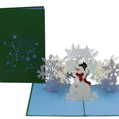 Snowman with snowflakes pop up card